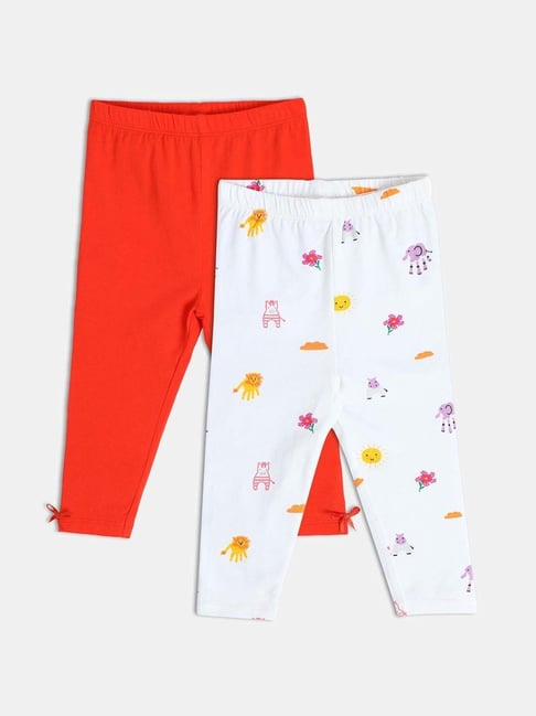 MINIKLUB Girls White & Red Printed Full Sleeves Legging