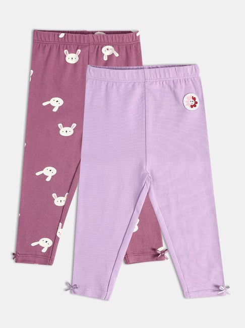 MINIKLUB Girls Plum & Lavender Printed Full Sleeves Legging