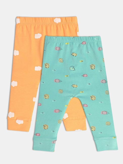 MINIKLUB Girls Orange & Blue Printed Full Sleeves Legging