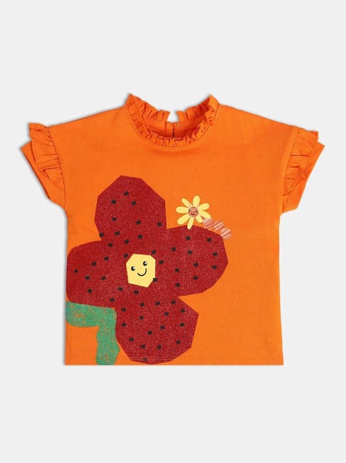 MINIKLUB Girls Orange Printed Knit Top