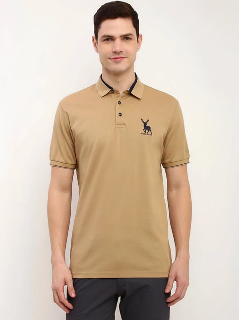 Allen Solly Khaki Cotton Regular Fit Texture Polo T-Shirt