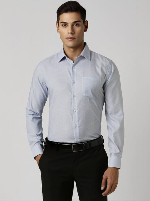 Van Heusen Blue Cotton Slim Fit Checks Shirt-picture-25