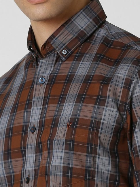 Buy Van Heusen Multicolored Cotton Slim Fit Checks Shirt for Mens