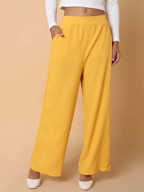 SHOWOFFFF Mustard Mid Rise Flared Trousers