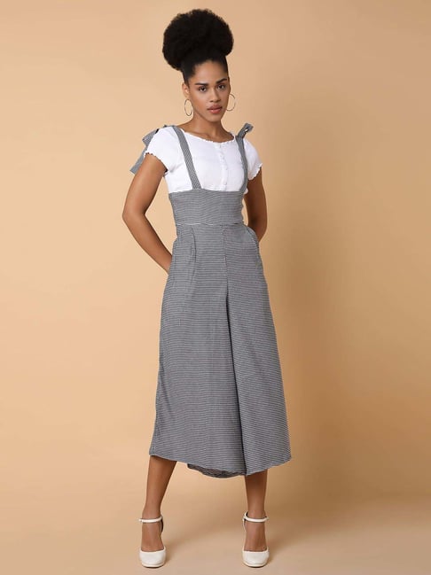 SHOWOFF Black & White Cotton Chequered Jumpsuit
