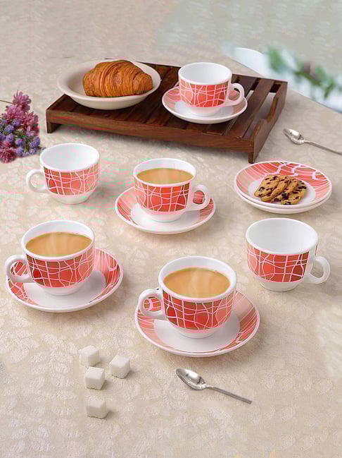 Buy Larah by Borosil Multicolor Cup and Saucer Set of 12 220ml at