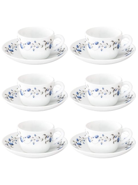 Larah by Borosil 12pc 140ml Helena Opalware Cup and Saucer Set 6pc Cup and 6pc Saucer