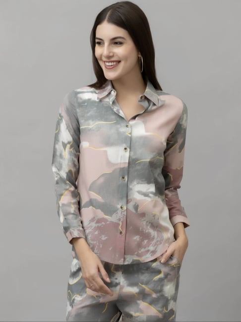 PURYS Grey & Pink Printed Shirt-picture-14