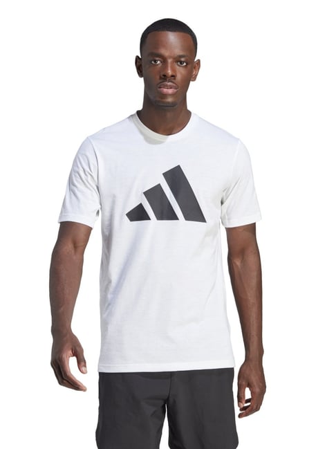 Adidas White Regular Fit Logo Printed Sports T-Shirt