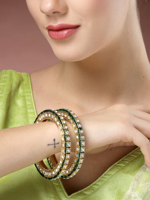 NVR Women's Gold-Plated Kundan-Studded Bangles - Set of 2-picture-33