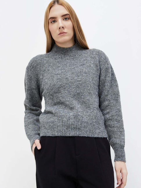 Code by Lifestyle Grey Self Pattern Sweater