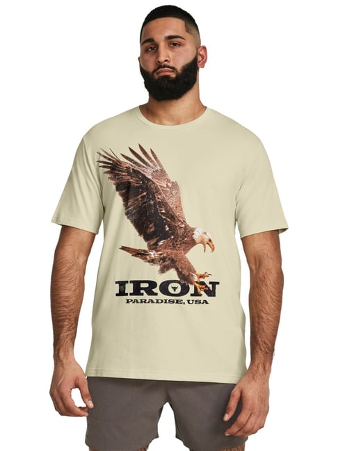 Under Armour Cream Cotton Slim Fit Printed T-Shirt-picture-34