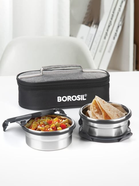 Buy Borosil Grey Stainless Steel Lunch Box Set of at Best