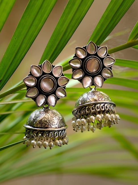 Saraf RS Jewellery Oxidised Pink AD Studded Jhumka Earring-picture-10