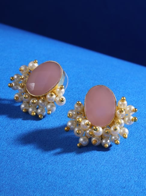 Saraf RS Jewellery Gold Pink stone & Pearl Statement Earrings-picture-45