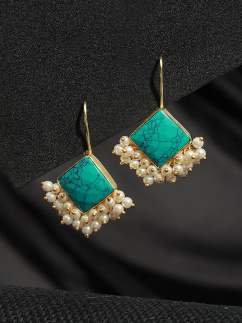 Saraf RS Jewellery Gold Blue & Pearl Beaded Hoop Earrings-picture-16