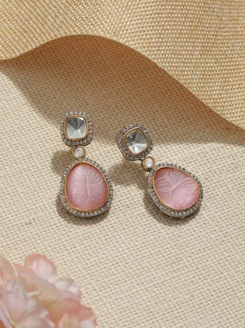 Saraf RS Jewellery Oxidised Pink Mossanite Drop Earrings-picture-44