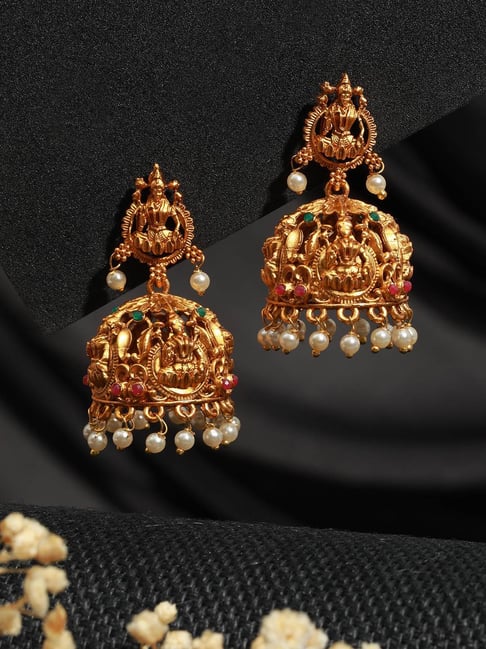 Saraf RS Jewellery Gold lakshmi Motif Temple Jhumka Earrings-picture-47