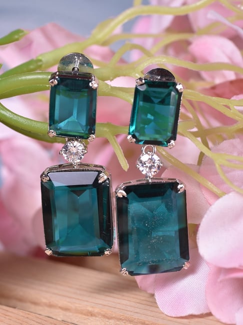 Saraf RS Jewellery Silver Green Studded chandelier Earrings-picture-18