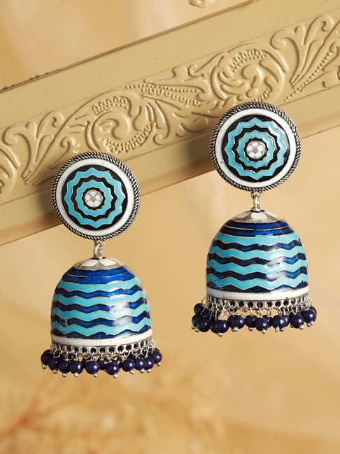Saraf RS Jewellery Blue Enamelled Handcrafted Jhumka Earrings-picture-35