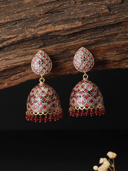 Saraf RS Jewellery Gold Designer Handpainted Jhumka Earrings-picture-39