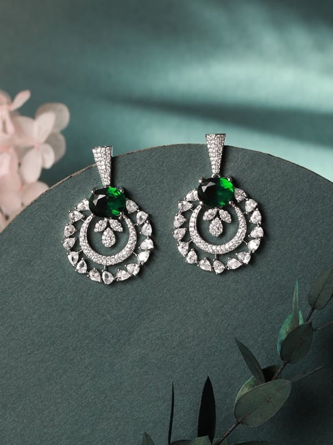 Saraf RS Jewellery Silver CZ Studded Statement Hoop Earrings-picture-25