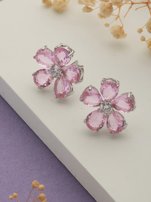 Saraf RS Jewellery Pink Zircon Floral Minimal Studds Earrings-picture-38