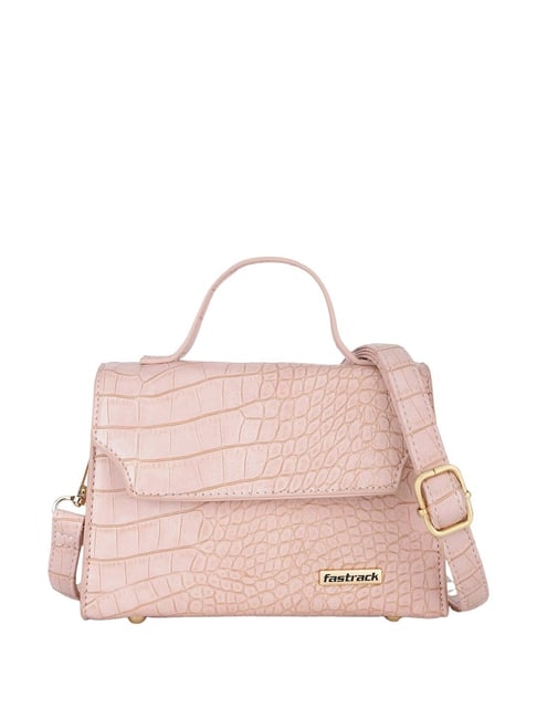 Buy Fastrack Peach Textured Medium Satchel Handbag For Women At