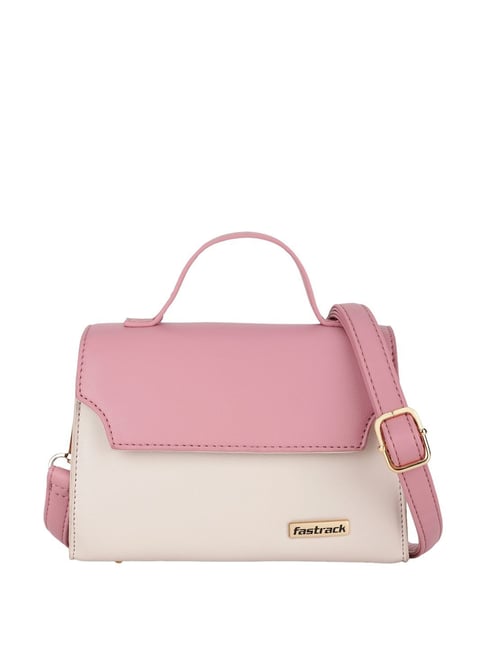 Fastrack Beige & Pink Color Block Medium Satchel Handbag-image-49