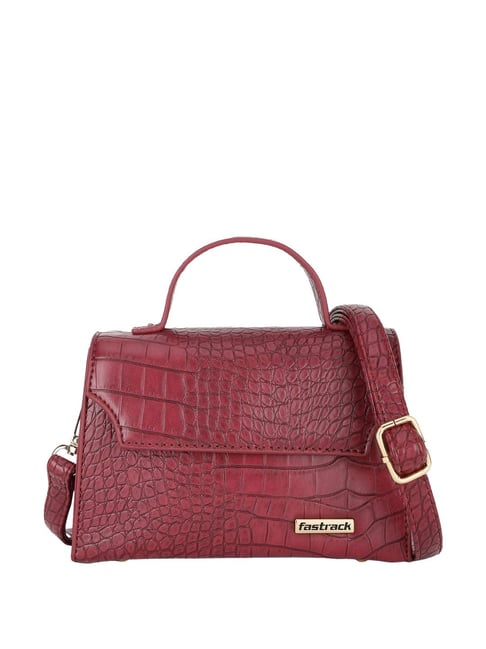 Buy Fastrack Maroon Textured Medium Satchel Handbag For Women At