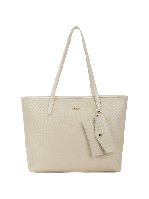 Fastrack Beige Textured Medium Tote Handbag with Pouch-image-37