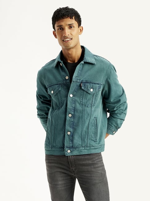 Levi green denim jacket best sale