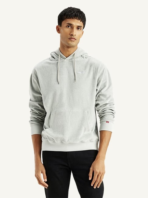 Levi's Light Grey Cotton Relaxed Fit Hooded Sweatshirt