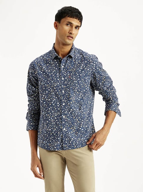 Levi s Navy Cotton Slim Fit Floral Print Shirt