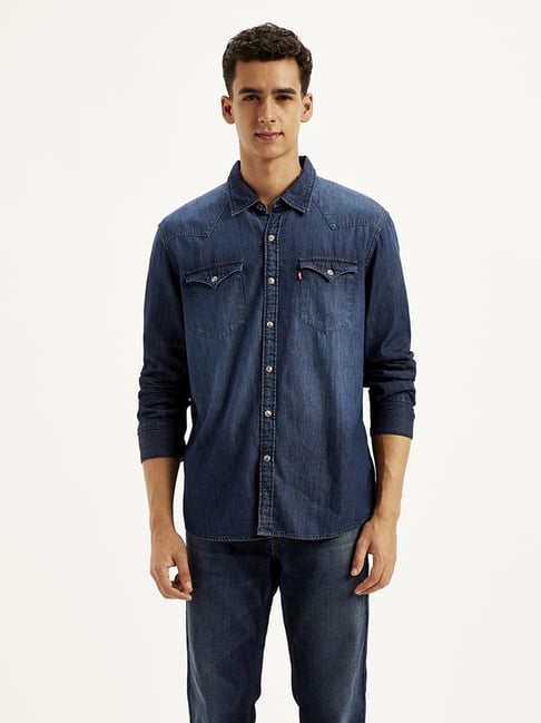 Levi's Blue Cotton Slim Fit Shirt