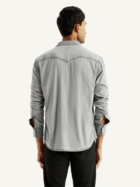 Levi s Grey Cotton Slim Fit Denim Shirt