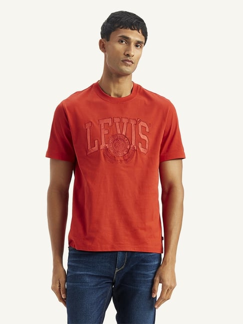 Levi's Red Cotton Regular Fit Logo Printed T-Shirt