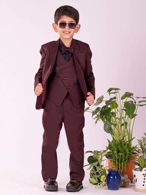 VASTRAMAY Boys Black & Maroon Solid Full Sleeves Suit Sets-picture-20