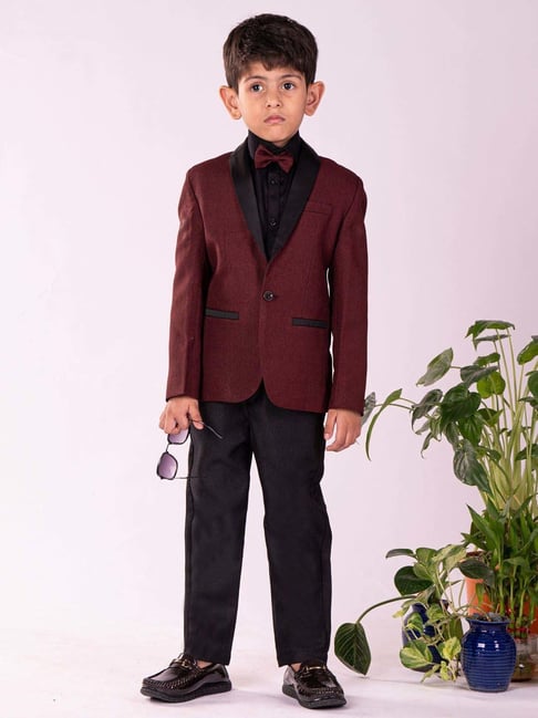 VASTRAMAY Boys Black & Maroon Solid Full Sleeves Suit Sets-picture-21