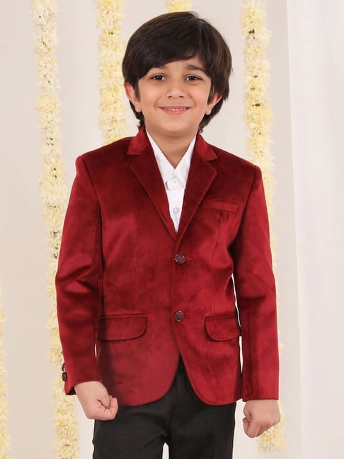 Shirt Red Blazer Kids VASTRAMAY Boys Maroon Solid Full Sleeves Blazer