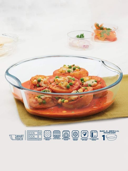 Borosil 2500ml Round Shape Borosilicate Glass Dish Microwave Safe