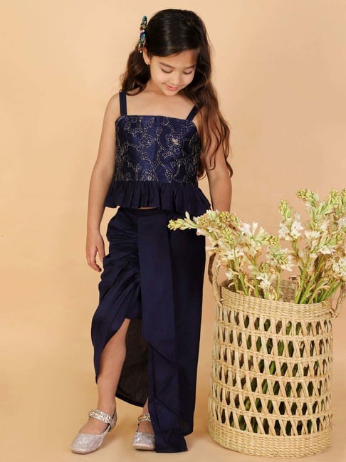 VASTRAMAY Girls Navy Embroidery Lehenga Cholis-picture-32