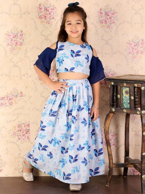 VASTRAMAY Girls Blue Floral Lehenga Cholis-picture-11