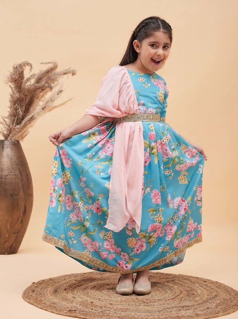 VASTRAMAY Girls Aqua Floral Lehenga Cholis