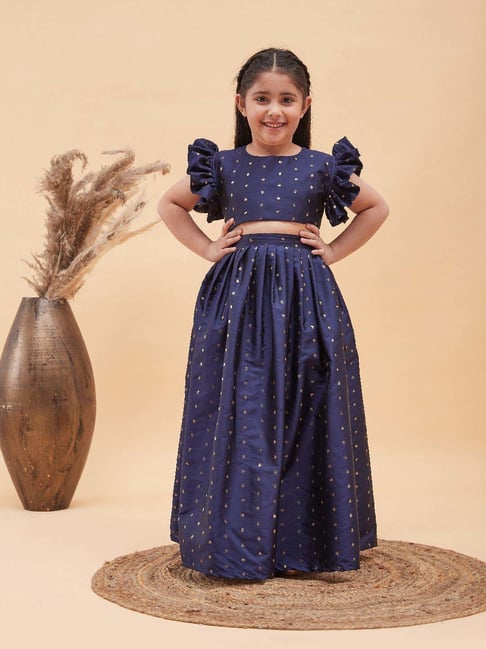 VASTRAMAY Girls Navy Self Lehenga Cholis-picture-34