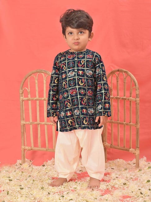 VASTRAMAY Boys Blue Printed Full Sleeves Kurta Sets
