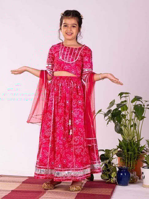 VASTRAMAY Girls Pink Cotton Printed Lehenga Cholis