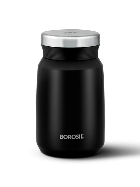 Borosil Hydra Carry Mate 500 ml Stainless Steel Vacuum Insulated Soup Flask  with Screw Lid Black
