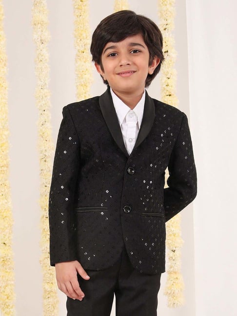 VASTRAMAY Boys Black Embroidery Full Sleeves Blazer-picture-35