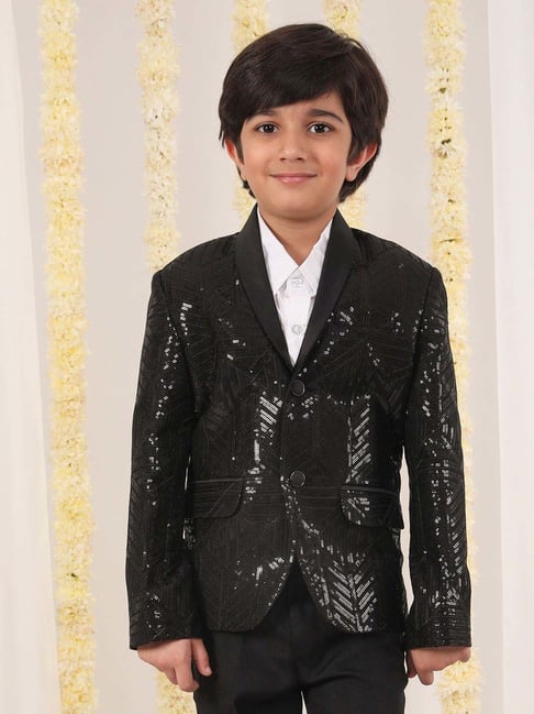 VASTRAMAY Boys Black Sequence Full Sleeves Blazer-picture-34